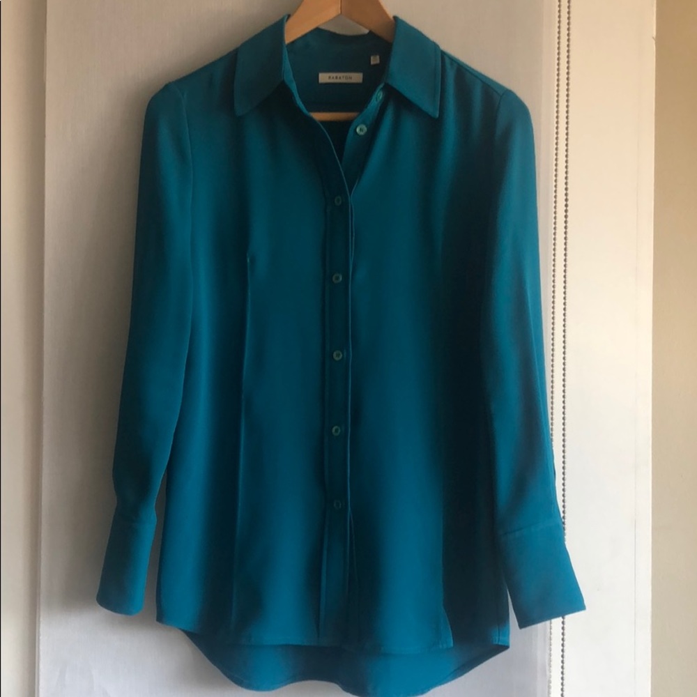 Babaton teal button down blouse